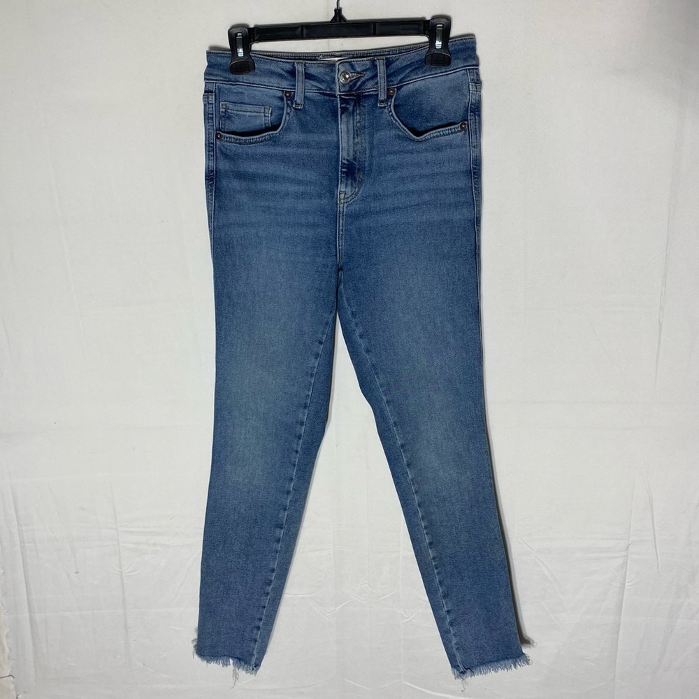 Free People We The Free Med Wash High Rise Raw Hem Skinny Jeans 28